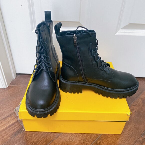 New Women Back Calf Leather Round Toe Platform Winter Short Ankle Boots Booties - Picture 6 of 7